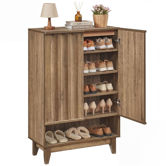 Shoe Storage Cabinet, 6-Tier Shoe Rack Organizer with 2 Fluted Doors & 3 Removable Shelves