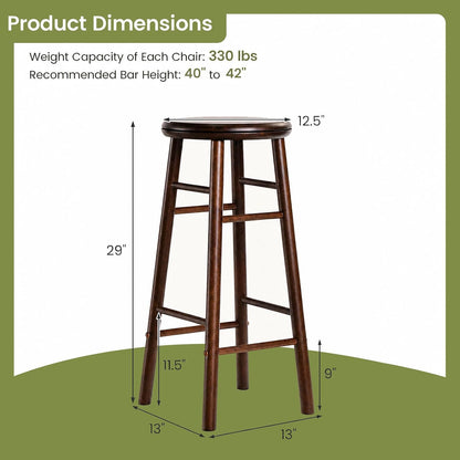 Goflame 24 Inch Swivel Bar Stools Set of 2, Rubber Wood, Walnut | Round Bar Chairs w/Backless Design