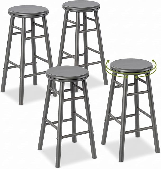 Goflame 24 Inch Swivel Bar Stools Set of 2, Rubber Wood, Walnut | Round Bar Chairs w/Backless Design