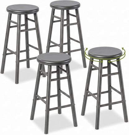 Goflame 24 Inch Swivel Bar Stools Set of 2, Rubber Wood, Walnut | Round Bar Chairs w/Backless Design