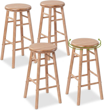 Goflame 24 Inch Swivel Bar Stools Set of 2, Rubber Wood, Walnut | Round Bar Chairs w/Backless Design