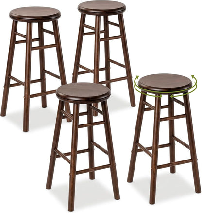 Goflame 24 Inch Swivel Bar Stools Set of 2, Rubber Wood, Walnut | Round Bar Chairs w/Backless Design