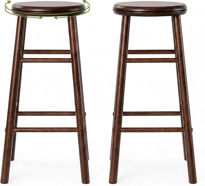 Goflame 24 Inch Swivel Bar Stools Set of 2, Rubber Wood, Walnut | Round Bar Chairs w/Backless Design
