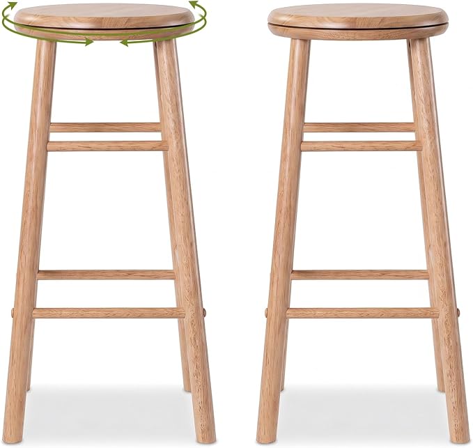 Goflame 24 Inch Swivel Bar Stools Set of 2, Rubber Wood, Walnut | Round Bar Chairs w/Backless Design