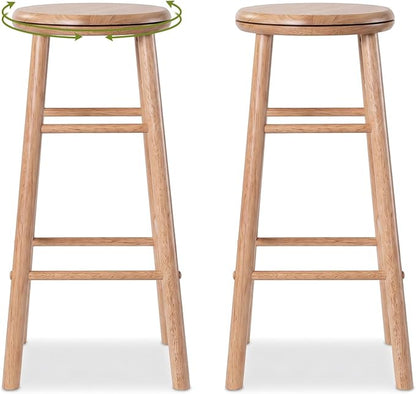 Goflame 24 Inch Swivel Bar Stools Set of 2, Rubber Wood, Walnut | Round Bar Chairs w/Backless Design