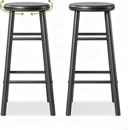 Goflame 24 Inch Swivel Bar Stools Set of 2, Rubber Wood, Walnut | Round Bar Chairs w/Backless Design