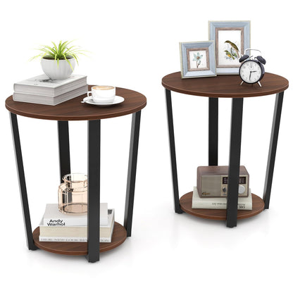 GOFLAME Round 2-Tier End Table with Storage Shelf Metal Frame for Bedroom Living Room