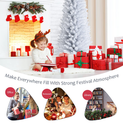 5FT / 6FT / 7FT Pencil Christmas Tree, Artificial Slim White Christmas Tree - GoflameUS