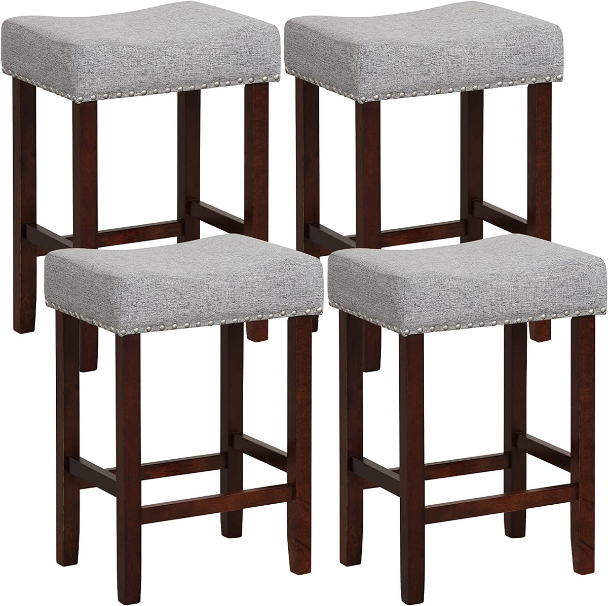 Goflame 29.5" Bar Height Bar Stools Set of 4 - Backless Saddle Barstools with Nailhead Linen Foam Seat
