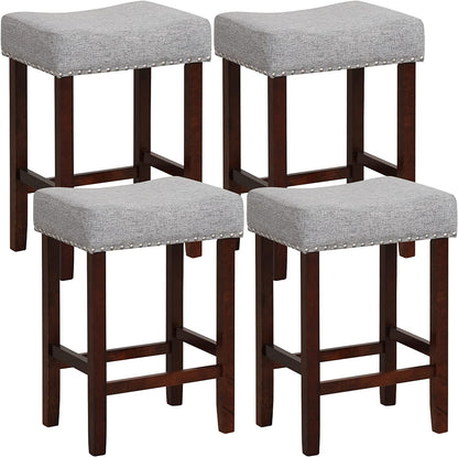 Goflame 29.5" Bar Height Bar Stools Set of 4 - Backless Saddle Barstools with Nailhead Linen Foam Seat
