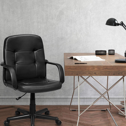 Goflame Ergonomic Office Chair Black Mid-Back Leather Computer Desk Chair with Arms