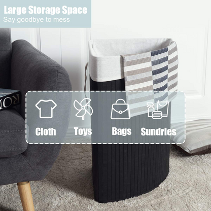 Goflame Corner Laundry Hamper with Lid, Bamboo Laundry Basket with Removable Liner and Handle