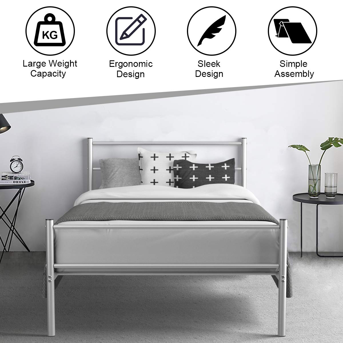 Goflame Twin Size Platform Bed with Headboard and Footboard