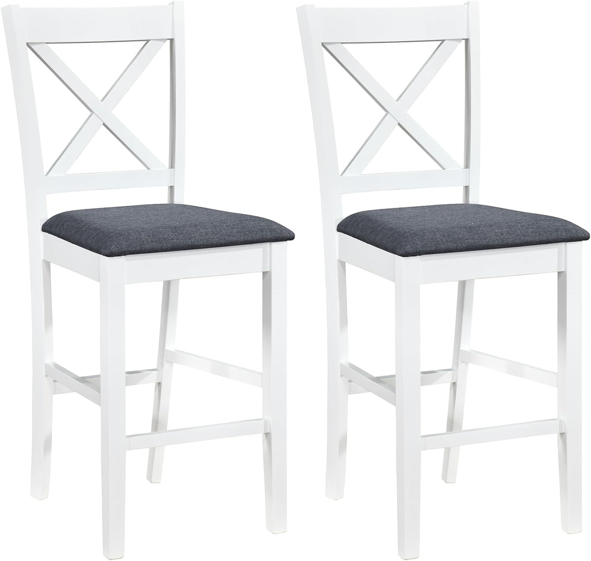 Goflame 24" Farmhouse Bar Stools | Cross Back Counter Height Chairs with Padded Linen Upholstered Seat (2/4)