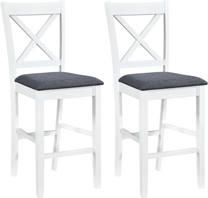 Goflame 24" Farmhouse Bar Stools | Cross Back Counter Height Chairs with Padded Linen Upholstered Seat (2/4)