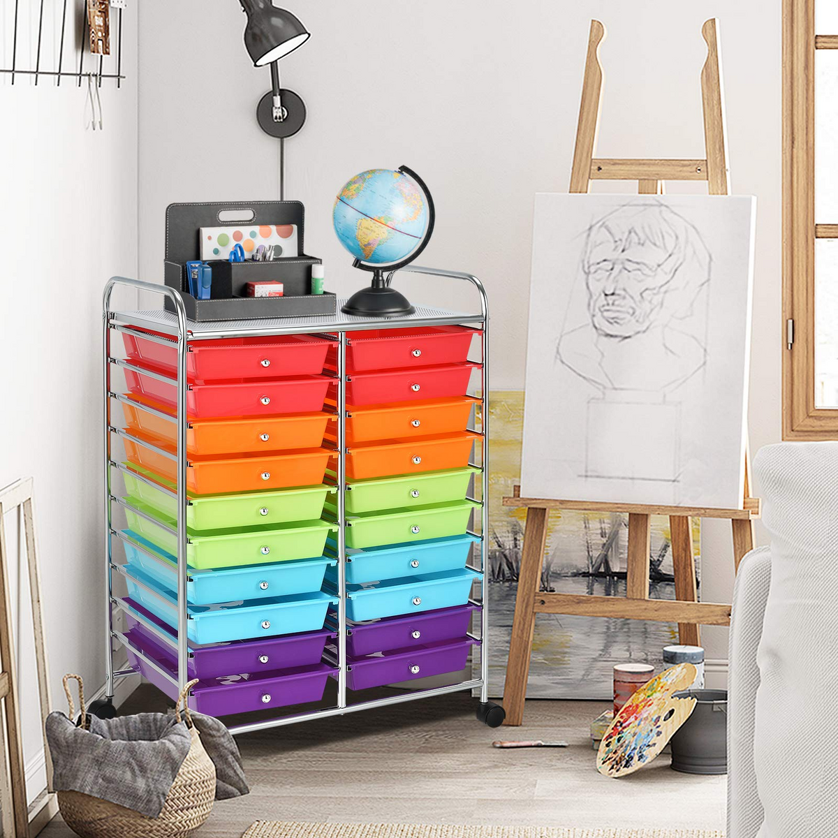 Goflame Storage Drawer Carts, 20-Drawer Organizer, Utility Cart on Wheels