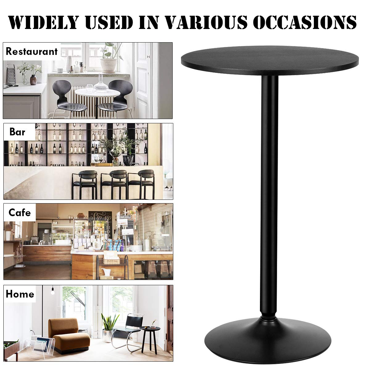 Goflame Pub Bar Table 24-Inch Round Top 40-Inch Height Modern Style