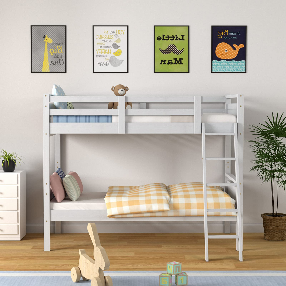 Goflame Twin Over Twin Bunk Bed, Solid Wood Twin Bunk Bed Convertible Into Two Individual Beds