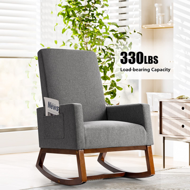 Goflame Upholstered Rocking Chair, Modern Fabric Armchair w/Wood Base