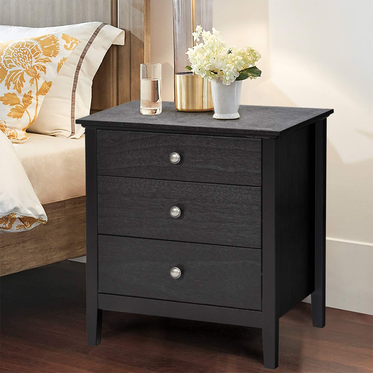 Goflame Nightstand with Drawers Solid Structure Side Table for Storage Bedroom