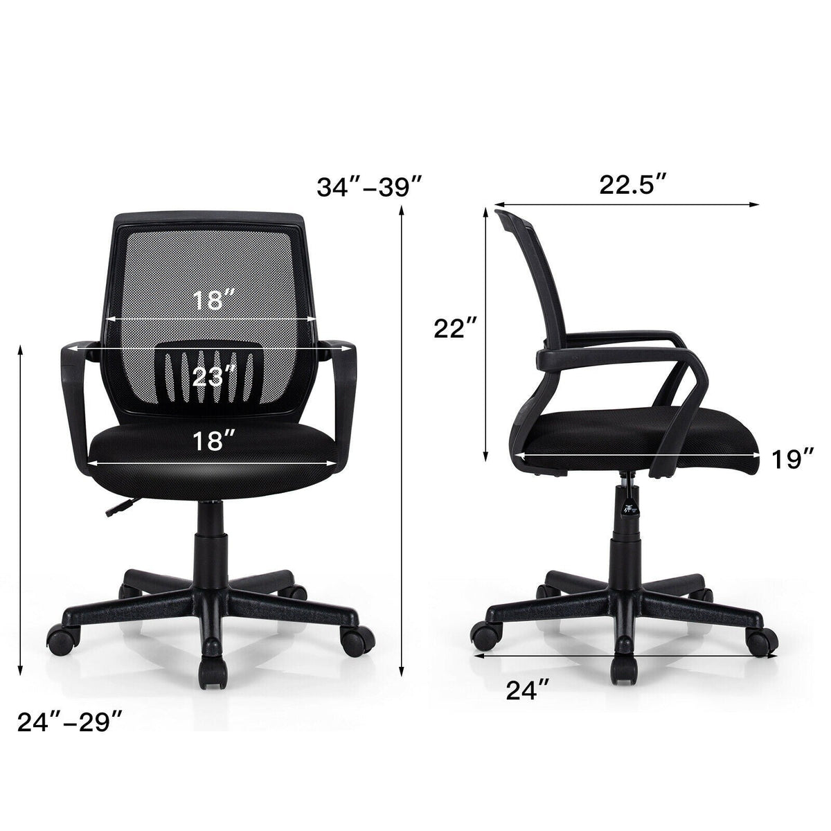 Mesh Office Chair, Mid Back Computer Desk Chair, Ergonomic Executive Chair