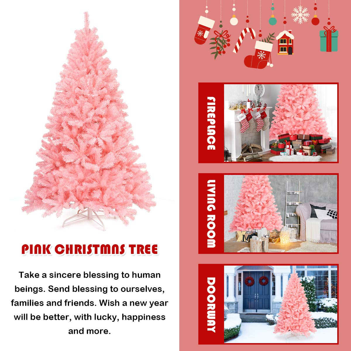 Goflame Unlit Artificial Christmas Tree, 100% New PVC Material, Xmas Tree for Indoor and Outdoor Decoration - GoflameUS