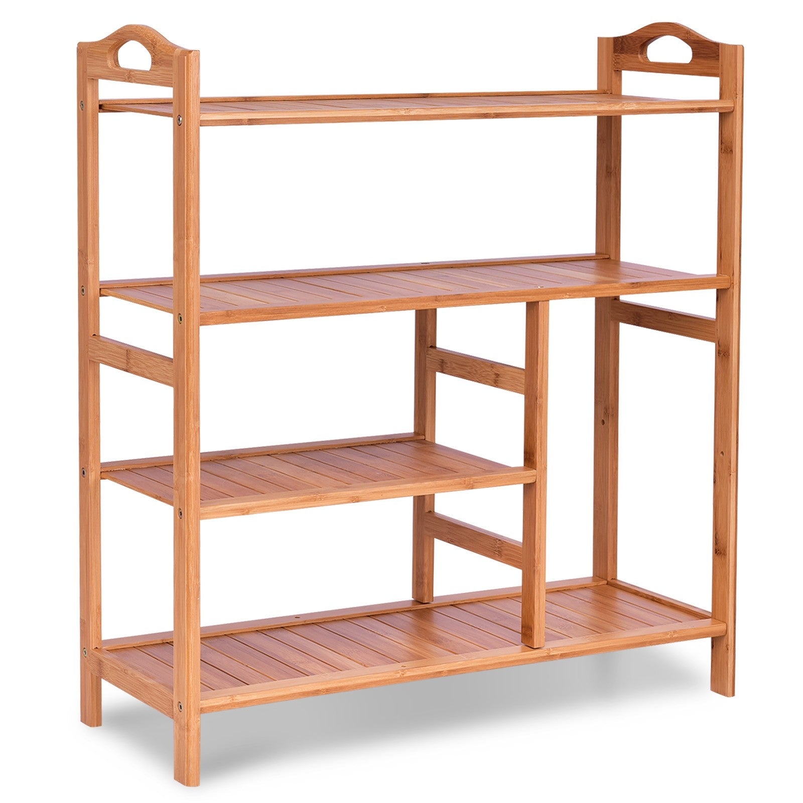 4-Tier Shoe Rack, Bamboo Shoe and Boot Rack 12-14 Pairs - Goflameus