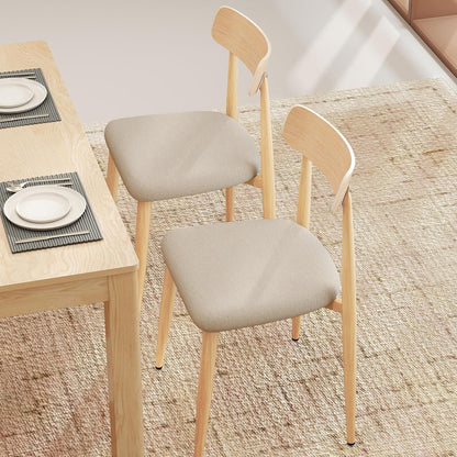 Goflame Linen Fabric Upholstered Modern Dining Chair Set of 2/4 with Padded Seat and Curved Back