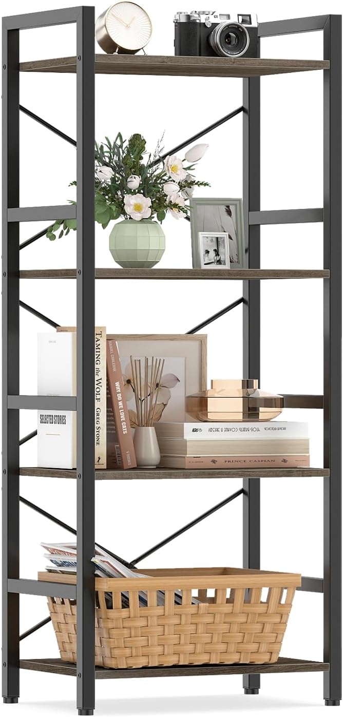 Goflame 4-Tier Bookshelf | Narrow Freestanding Display Shelf with Metal Frame (1/2)