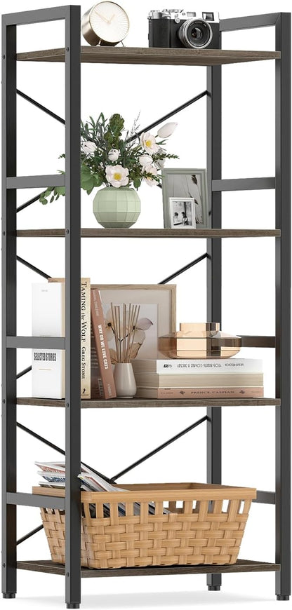 Goflame 4-Tier Bookshelf | Narrow Freestanding Display Shelf with Metal Frame (1/2)
