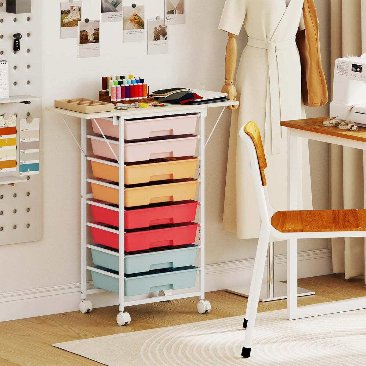 GOFLAME Rolling Storage Cart with Foldable Wooden Top