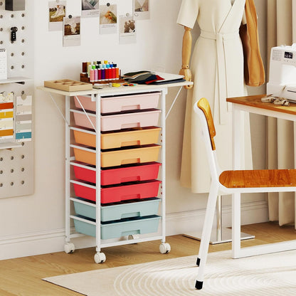 GOFLAME Rolling Storage Cart with Foldable Wooden Top