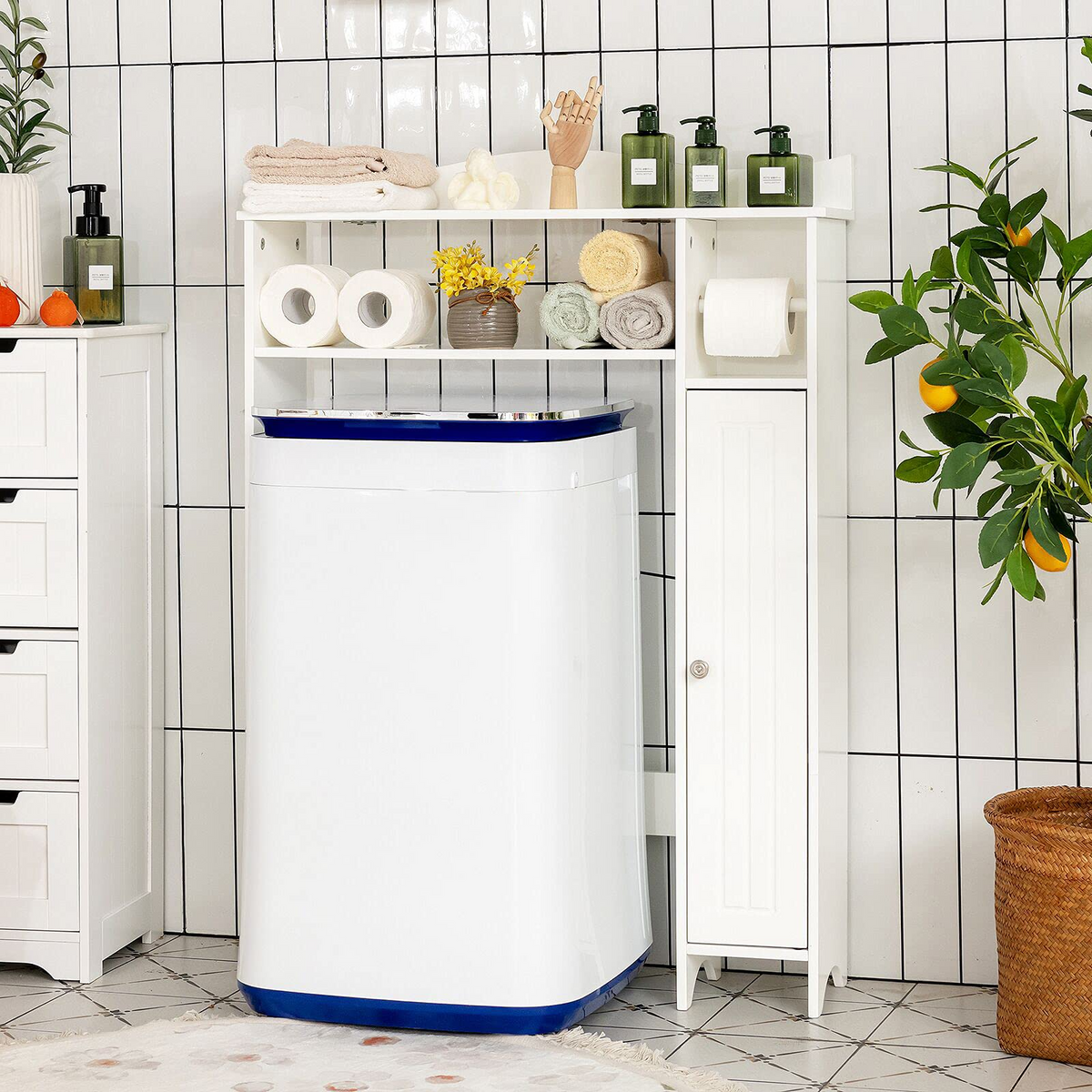 Goflame Over-The-Toilet Storage Rack, Bathroom Freestanding Space Saver with 1-Door Side Storage Cabinet