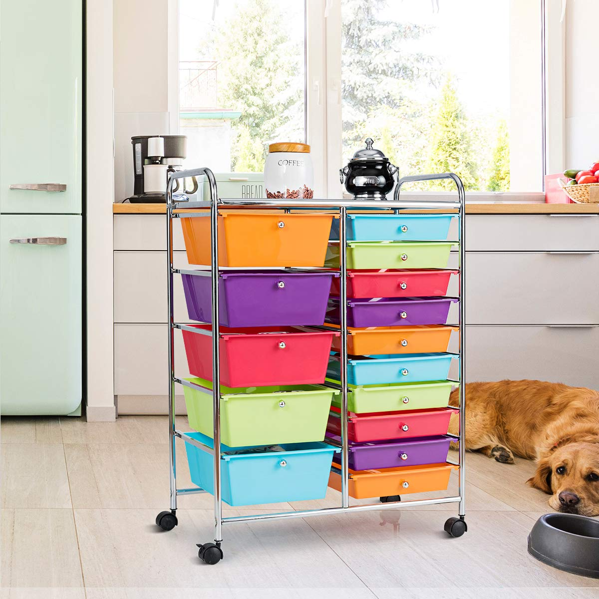 15-Drawer Organizer Cart Office School Rolling Storage Cart - Goflame