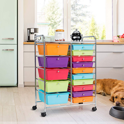15-Drawer Organizer Cart Office School Rolling Storage Cart - Goflame