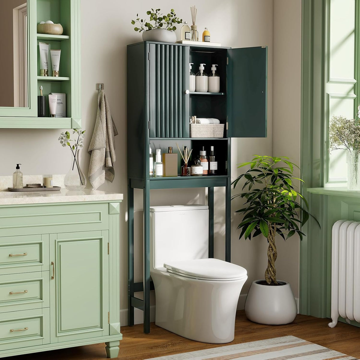 Goflame Over The Toilet Storage Cabinet with Fluted Doors