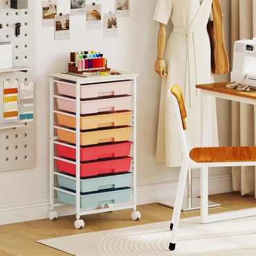 GOFLAME Rolling Storage Cart with Wooden Top, Macaron Color