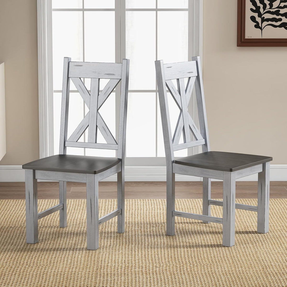 Goflame Retro Wooden Dining Chairs Set, Farmhouse Kitchen Chairs w/Rubber Wood Frame, Elegant Hollowed Backrest