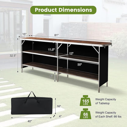 GOFLAME Folding Camping Table Aluminum Portable Picnic Table w/ 2-Tier Open Shelves & Spacious Tabletop