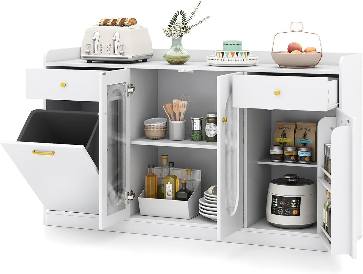 Goflame 55" Farmhouse Buffet Cabinet w/Hidden Tilt Out Trash Can