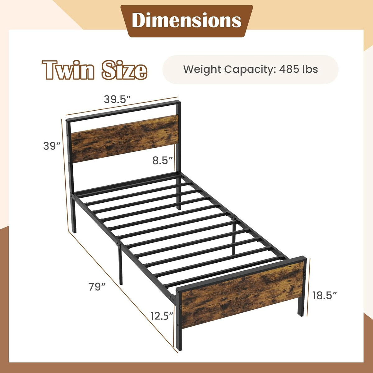 Goflame Twin Size/Full Size/King Size/Queen Metal Platform Bed Frames with Wooden Headboard & Footboard