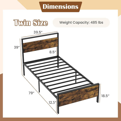 Goflame Twin Size/Full Size/King Size/Queen Metal Platform Bed Frames with Wooden Headboard & Footboard