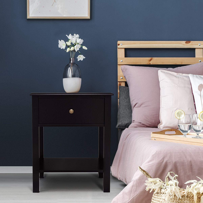 Goflame Nightstand W/Drawer and Shelf, Stable Frame Storage Cabinet