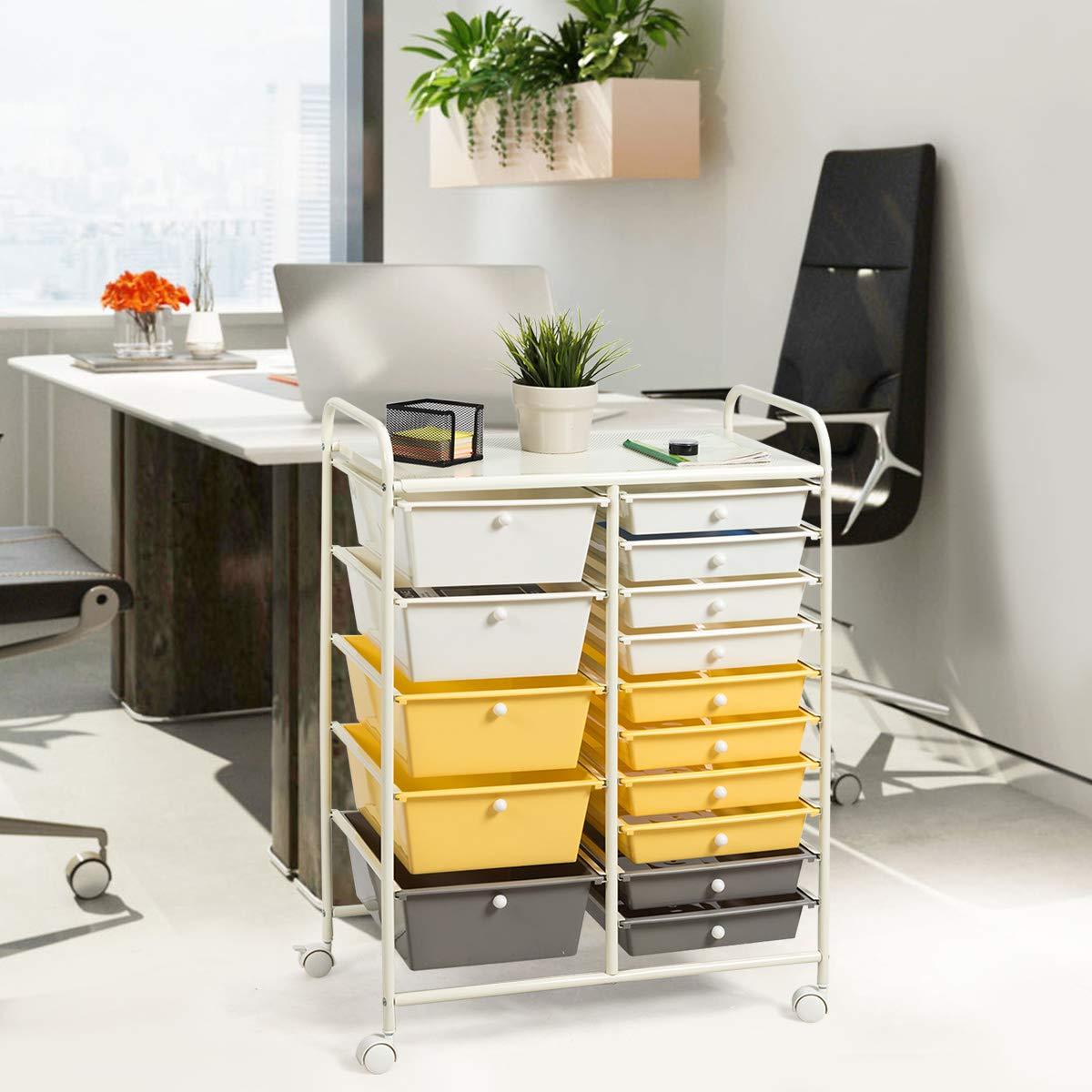 15-Drawer Organizer Cart Office School Rolling Storage Cart - Goflame