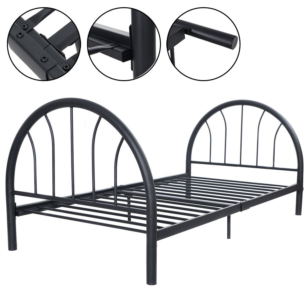Goflame 83" x 42" x 35" Metal Bed Platform Frame Twin Size Bedroom Home Furniture