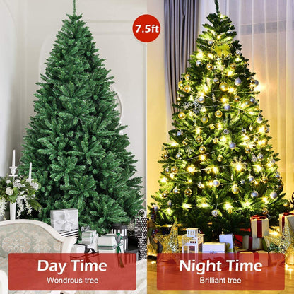Artificial Douglas Christmas Tree, 7.5 Unlit Hinged Pine Tree with 2254 Branch Tips and Solid Metal Stand - GoflameUS