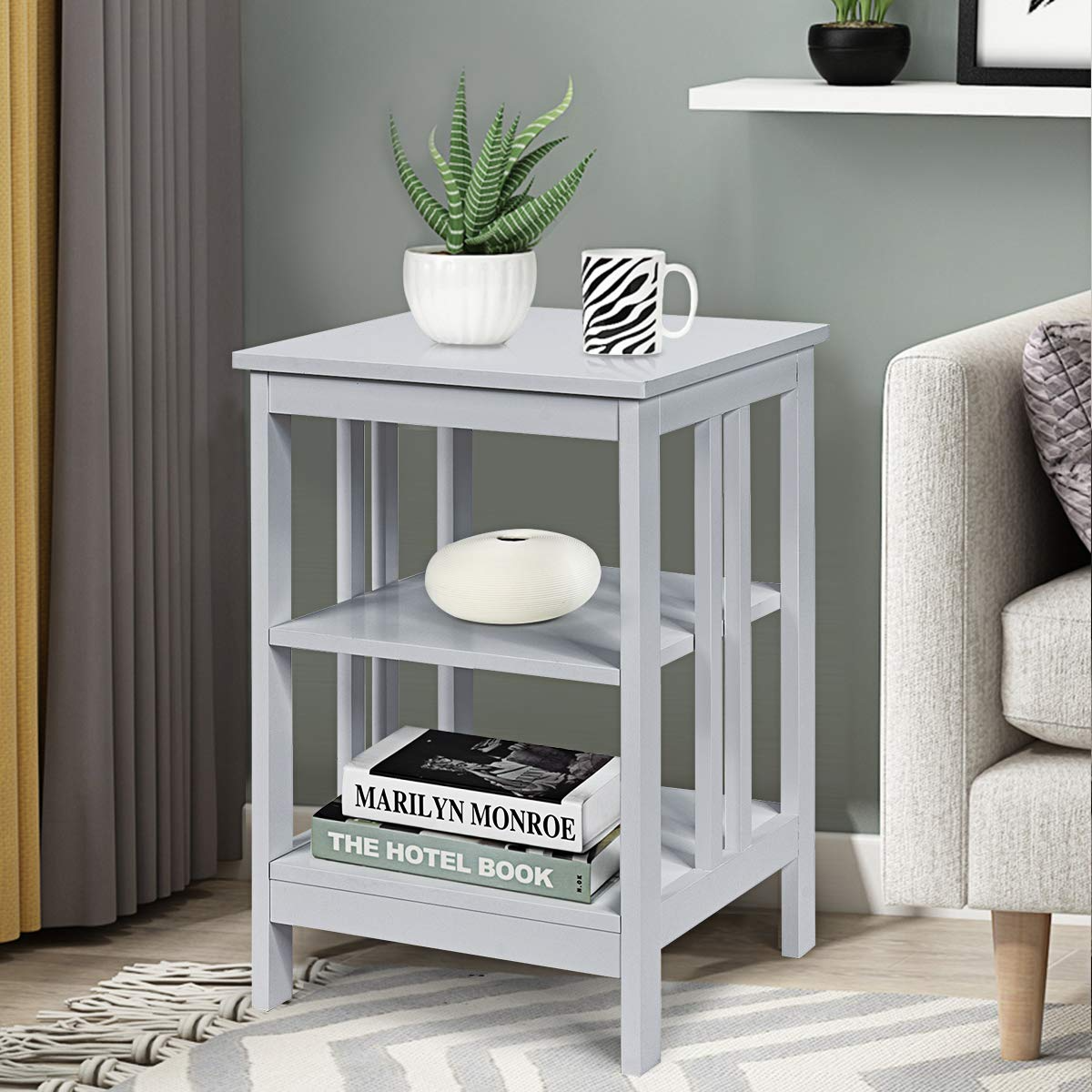 Goflame Nightstand 3-Tier Sofa Side Table W/Reinforced Bars and Stable Structure