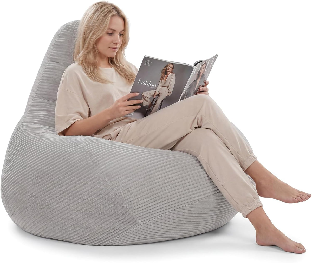 Goflame Bean Bag Chair for Adults | Accent Lazy Sofa with Skin-Friendly Corduroy Cover & Soft Sponge Filling