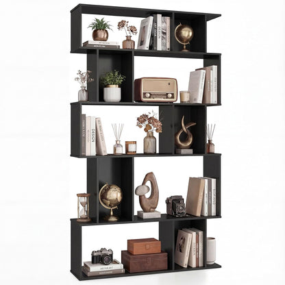 Goflame Geometric Bookshelf 5-Tier Bookcase with Open Shelves and Closed-back Cubes