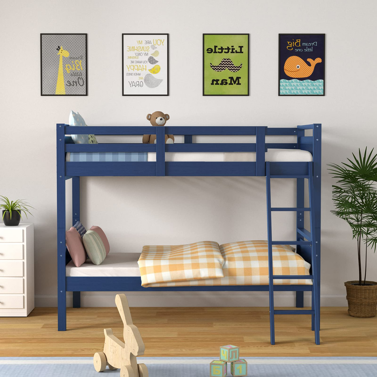 Goflame Twin Over Twin Bunk Bed, Solid Wood Twin Bunk Bed Convertible Into Two Individual Beds